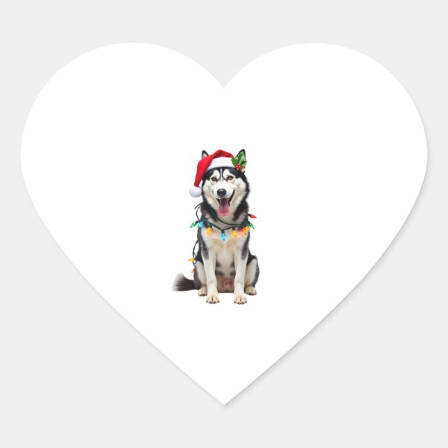 Sticker Cœur Husky Dog Santa Hat Christmas Tree Xmas Gifts For  (Devant)