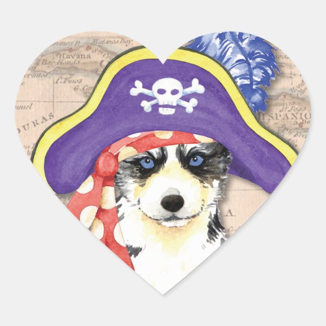 Sticker Cœur Husky Pirate (Devant)