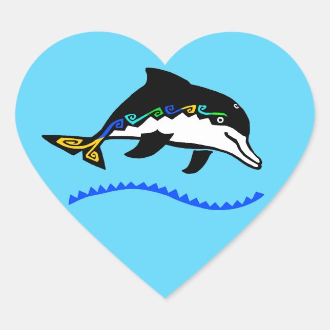 Sticker Cœur I love DOLPHINS - Faune - Océan bleu (Devant)
