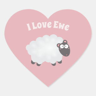 Sticker Cœur I Love Ewe Kawaii mignon animal drôle Humour de je