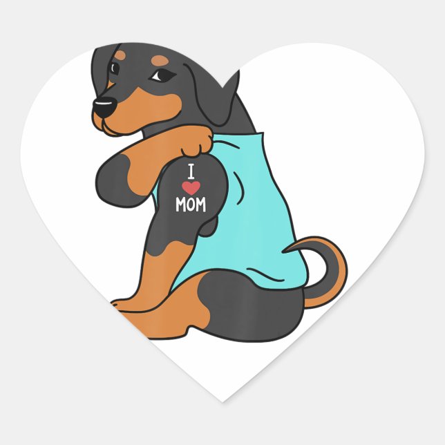 Sticker Cœur I Love Maman Tattoo Dachshund Funny Mors Day Dog (Devant)