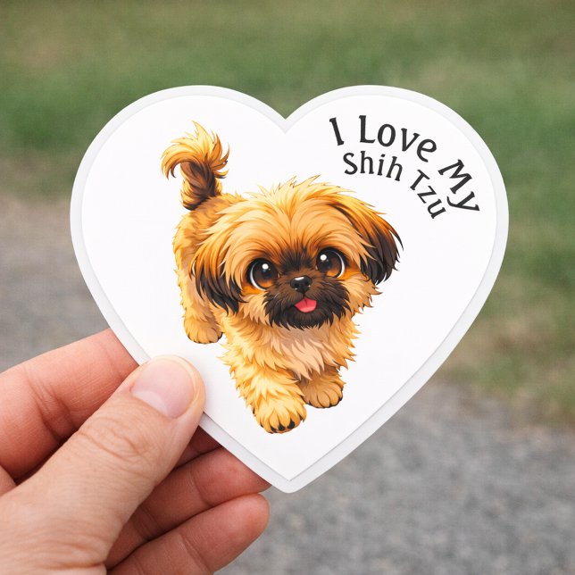 Sticker Cœur I Love My Shih Tzu Dog (Cute I love my Shihtzu Puppy Dog Sticker)