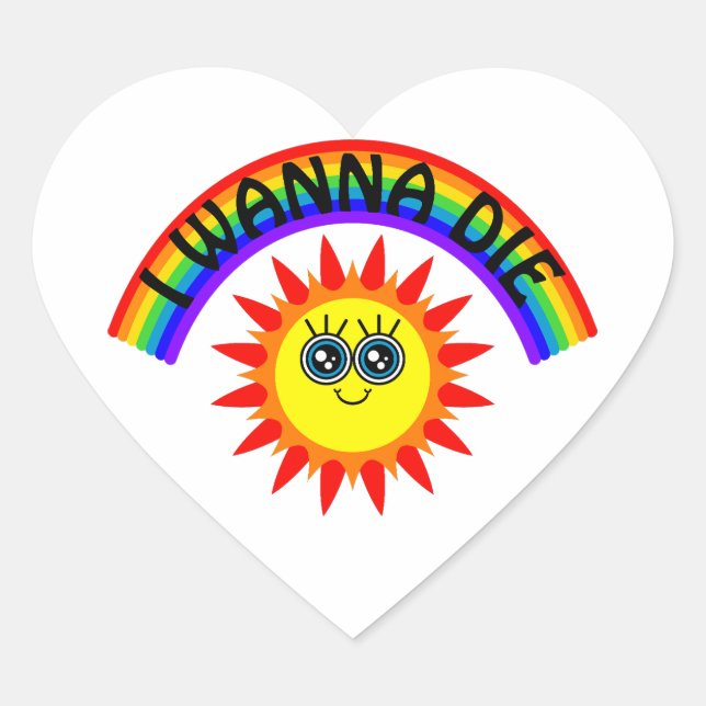 Sticker Cœur I Wanna Die - Rainbow Smiling Sun (Devant)