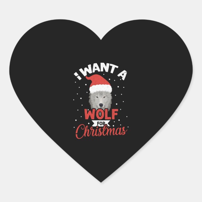Sticker Cœur I Want A Wolf For Christmas (Devant)
