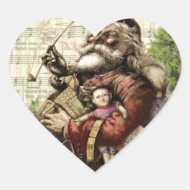 Sticker Cœur Illustration classique de Thomas Nast du Père Noël (Devant)