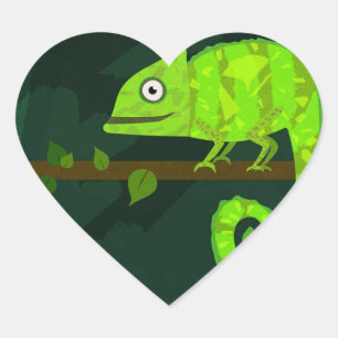 Sticker Cœur Illustration de caméléon vert mignon Reptile tropi
