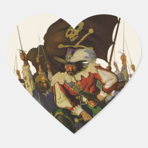 Sticker Cœur Illustration de Wyeth sur la vie de pirate vintage