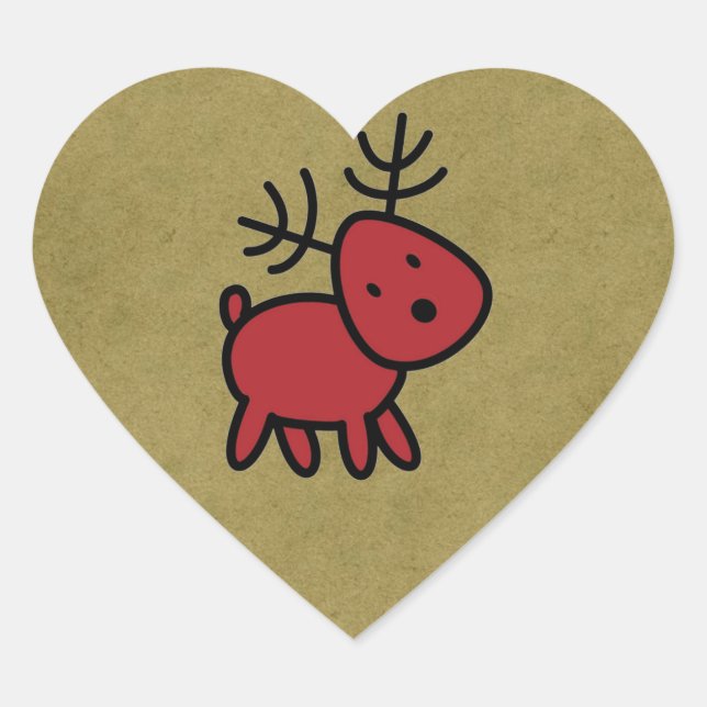 Sticker Cœur Illustration Red Christmas Reindeer (Devant)