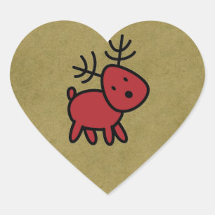 Sticker Cœur Illustration Red Christmas Reindeer
