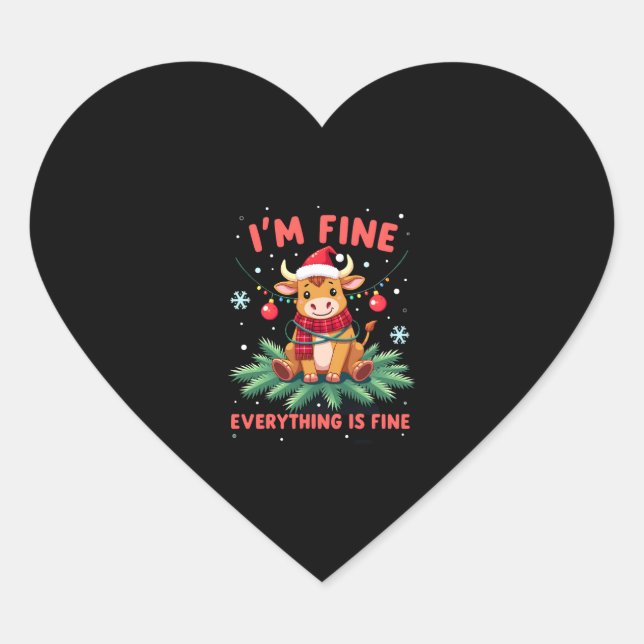 Sticker Cœur I'm Fine Everything is Fine Christmas Highland Cow (Devant)