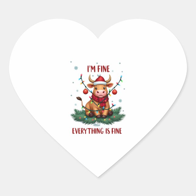Sticker Cœur I'm Fine Everything is Fine Christmas Highland Cow (Devant)