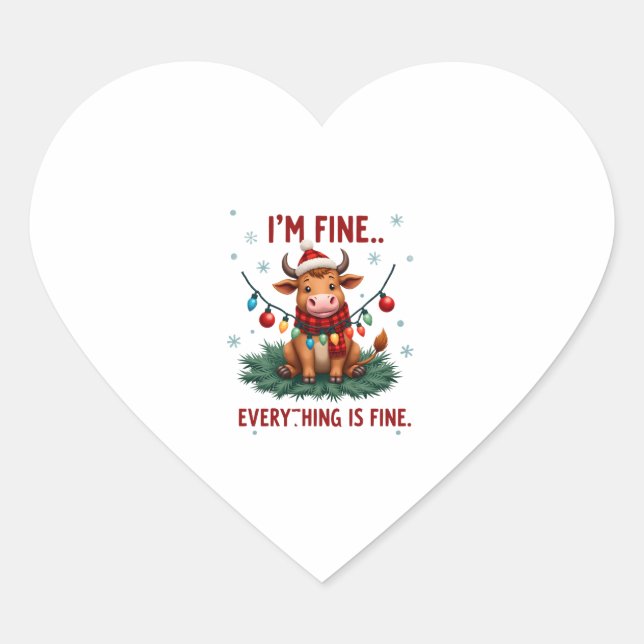 Sticker Cœur I'm Fine Everything is Fine Christmas Highland Cow (Devant)