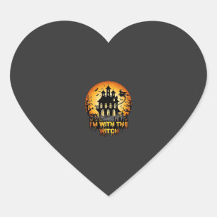 Sticker Cœur Im Witch Maison Hantée Pleine Lune Citrouilles