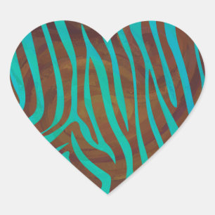 Sticker Cœur Impression Brown et Turquoise Zebra