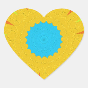 Sticker Cœur Impression Cyan et Gold Mandala Art