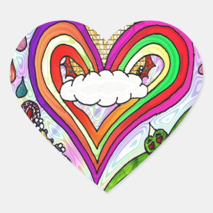 Sticker Cœur Impression d'art de cœur arc-en-ciel psychédélique