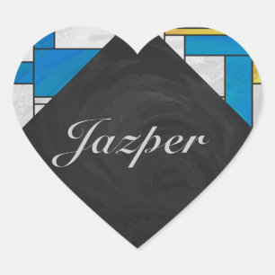 Sticker Cœur Impression Mondrial jaune rose