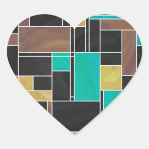Sticker Cœur Impression noire Brown Turquoise Mondrian