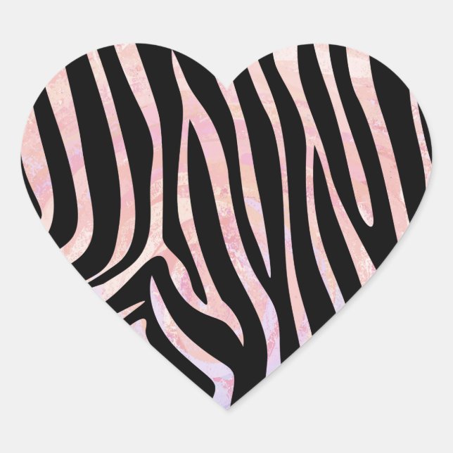 Sticker Cœur Impression noire et rose Zebra (Devant)