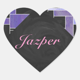 Sticker Cœur Impression noire violet mondriaque