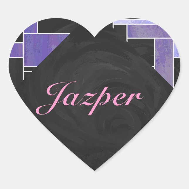 Sticker Cœur Impression noire violet mondriaque (Devant)