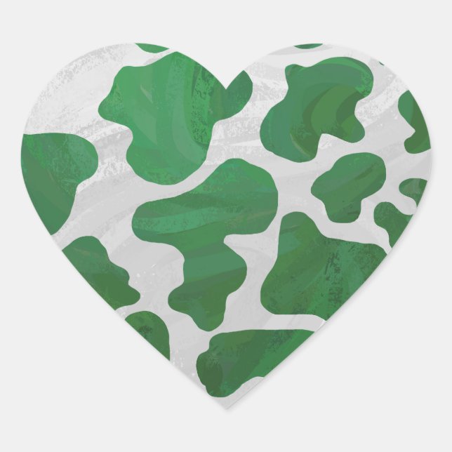 Sticker Cœur Impression verte et blanche de vache (Devant)