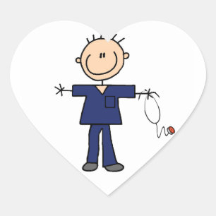 Sticker Cœur Infirmier homme bâton bleu