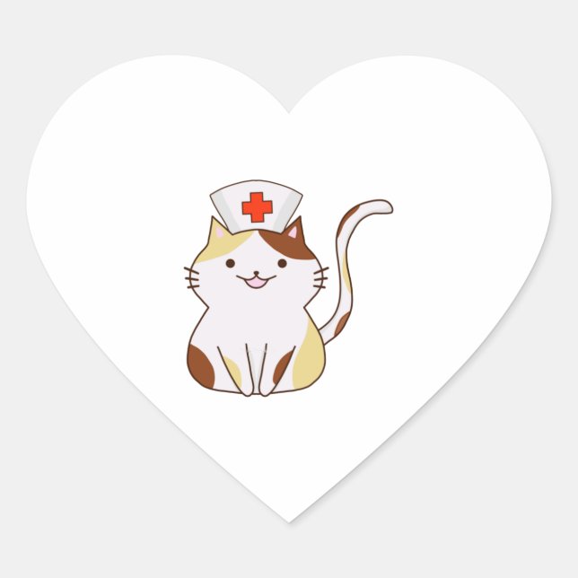 Sticker Cœur Infirmière de chats Kawaii (Devant)