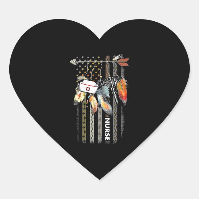 Sticker Cœur Infirmière de style natif drapeau américain (Devant)