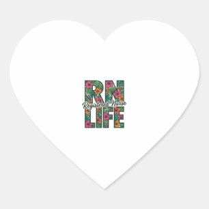 Sticker Cœur Infirmière diplômée RN Life Floral Vector Design_1