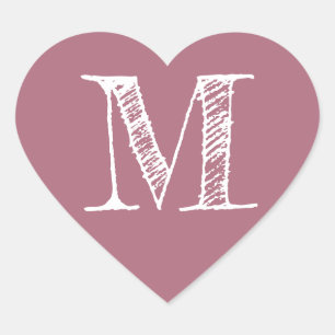 Sticker Cœur Initiale Monogramme Minimaliste Cœur Rose Poussiér