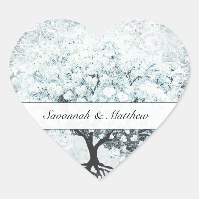 Sticker Cœur Inséparable victorien bleu Damask Heart Leaf Tree (Devant)