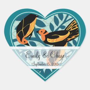 Sticker Cœur Inséparables Art déco turquoises assis dans un Mar