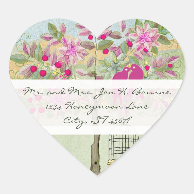 Sticker Cœur Inséparables assis dans un phoque Mariage d'arbre (Devant)