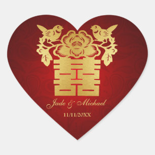 Sticker Cœur Inséparables chinois double Mariage du bonheur