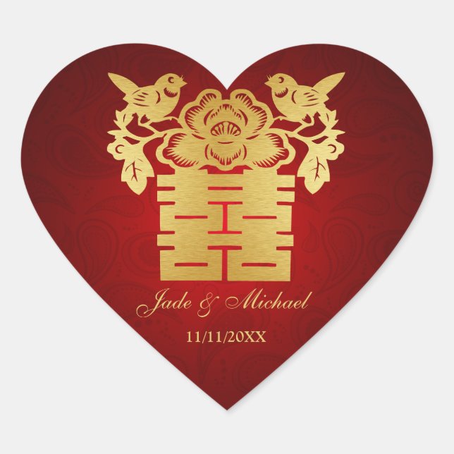 Sticker Cœur Inséparables chinois double Mariage du bonheur (Devant)