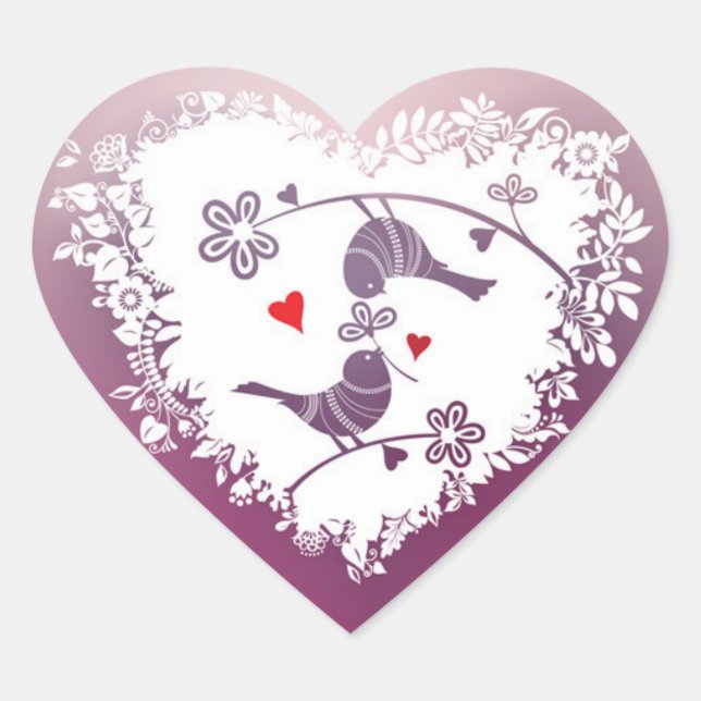 Sticker Cœur Inséparables mignons aux coeurs pourpres Saint-Val (Devant)