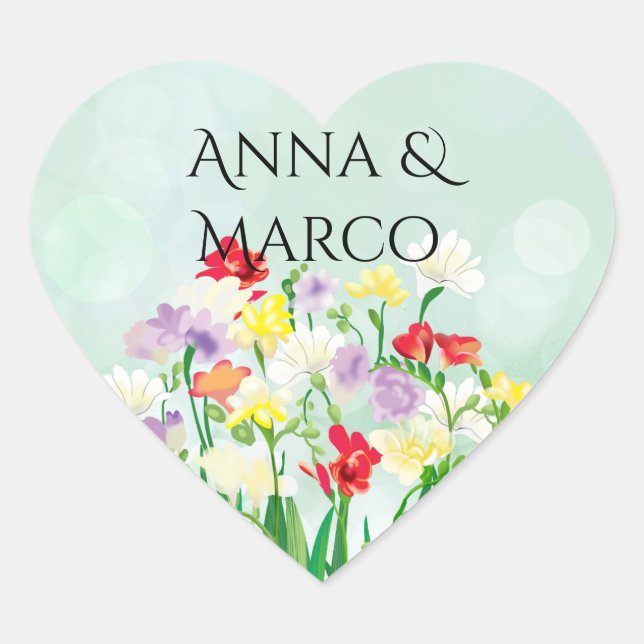 Sticker Cœur Invitation à fleurs mariages (Devant)