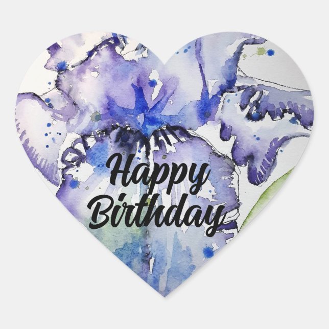 Sticker Cœur Iris Irises Fleur violet Floral Bleu Aquarelle (Devant)