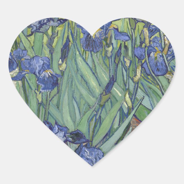 Sticker Cœur Iris par les fleurs bleues d'iris de Van Gogh (Devant)