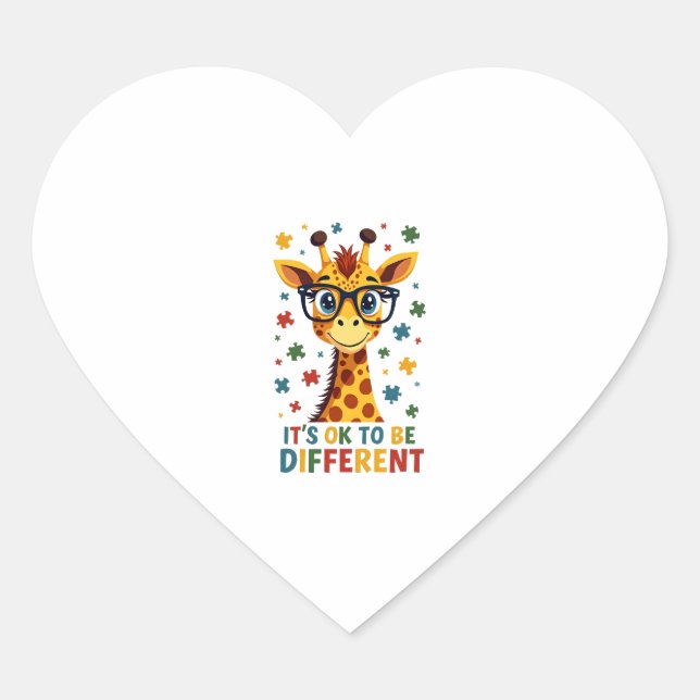 Sticker Cœur It's Ok To Be Different Giraffe Autism Awareness B (Devant)