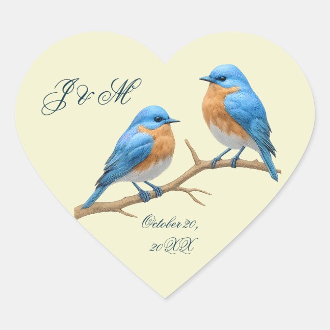 Sticker Cœur Ivory Pastel Lovebirds Romantique Bluebirds Mariag (Devant)