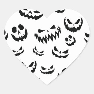 Sticker Cœur Jack-o'-lantern face Citrouille noir et blanc