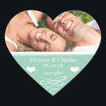 Sticker Cœur Jade Chalkboard Wedding Save the Date Seal<br><div class="desc">Jade Sweet et sassy mariages de tableau de bord jamais après Chalkboard Mariage Sweet et sassy Beach Peach Palm Tree Destination Chalkboard Faire-part de mariage</div>