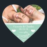 Sticker Cœur Jade Chalkboard Wedding Save the Date Seal<br><div class="desc">Jade Sweet et sassy mariages de tableau de bord jamais après Chalkboard Mariage Sweet et sassy Beach Peach Palm Tree Destination Chalkboard Faire-part de mariage</div>