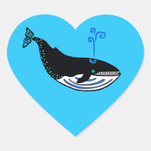 Sticker Cœur J'adore BALEINE Bleue - Guerrier de la faune - Nat