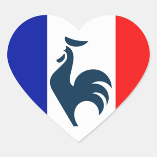 Sticker Cœur J'aime coq drapeau France