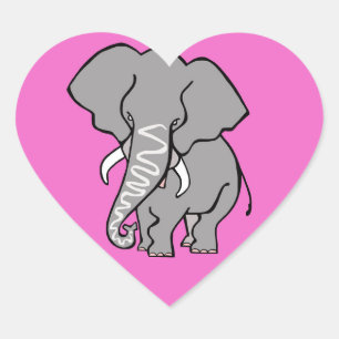 Sticker Cœur J'aime ELEPHANTS - Faune - Nature - Rose
