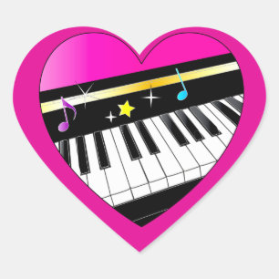 Sticker Cœur J'aime le piano à un coeur