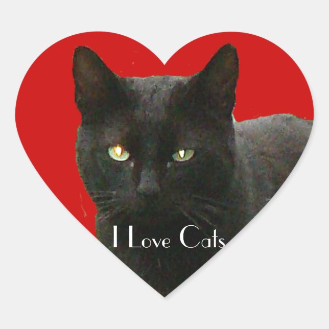 Sticker Cœur J'aime les chats noirs (Devant)